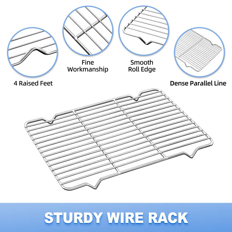 Zacfton Baking Sheet with Cooling Rack (1 Cookie Sheet + 1 Baking Rack), Stainless Steel Small Baking Sheet Pan with Wire Rack, Toaster Oven Pans Size 10.4 x 8 x 1 Inch, Non-toxic & Heavy Duty & Non-stick - Image 4